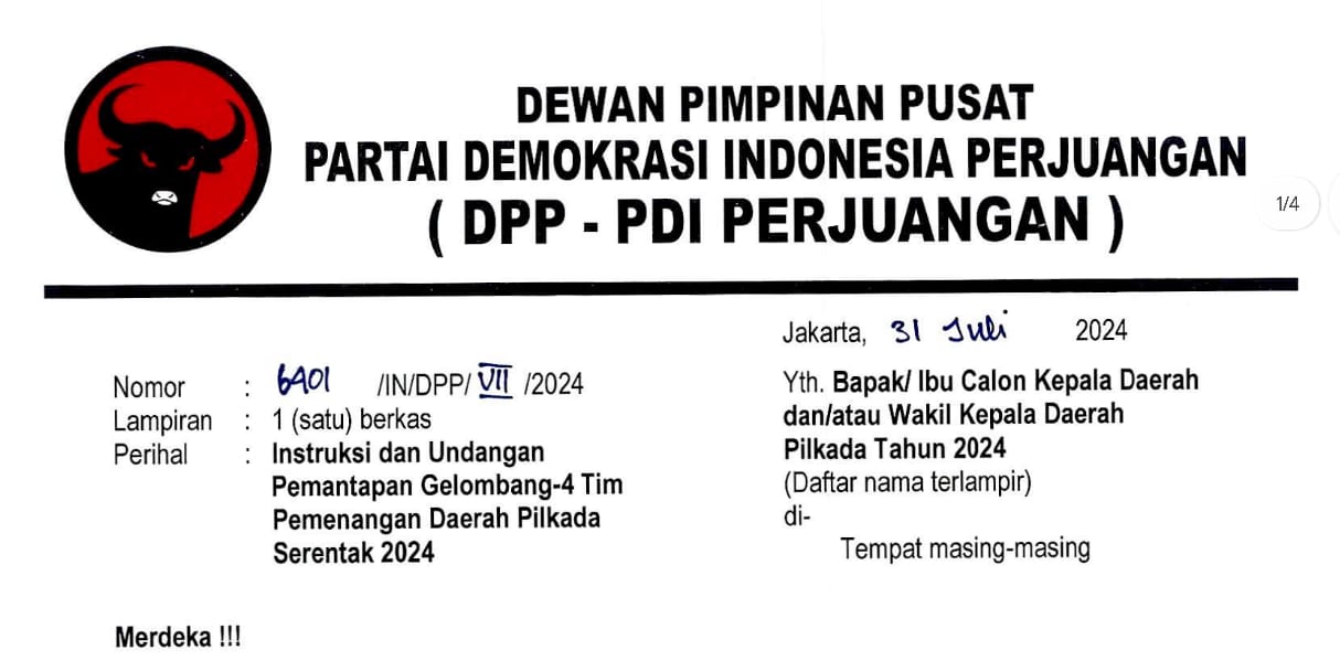 SURAT DPP PDI Perjuangan