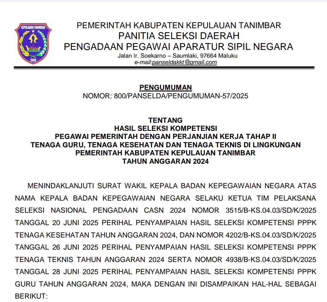 Pengumuman Seleksi PPPK