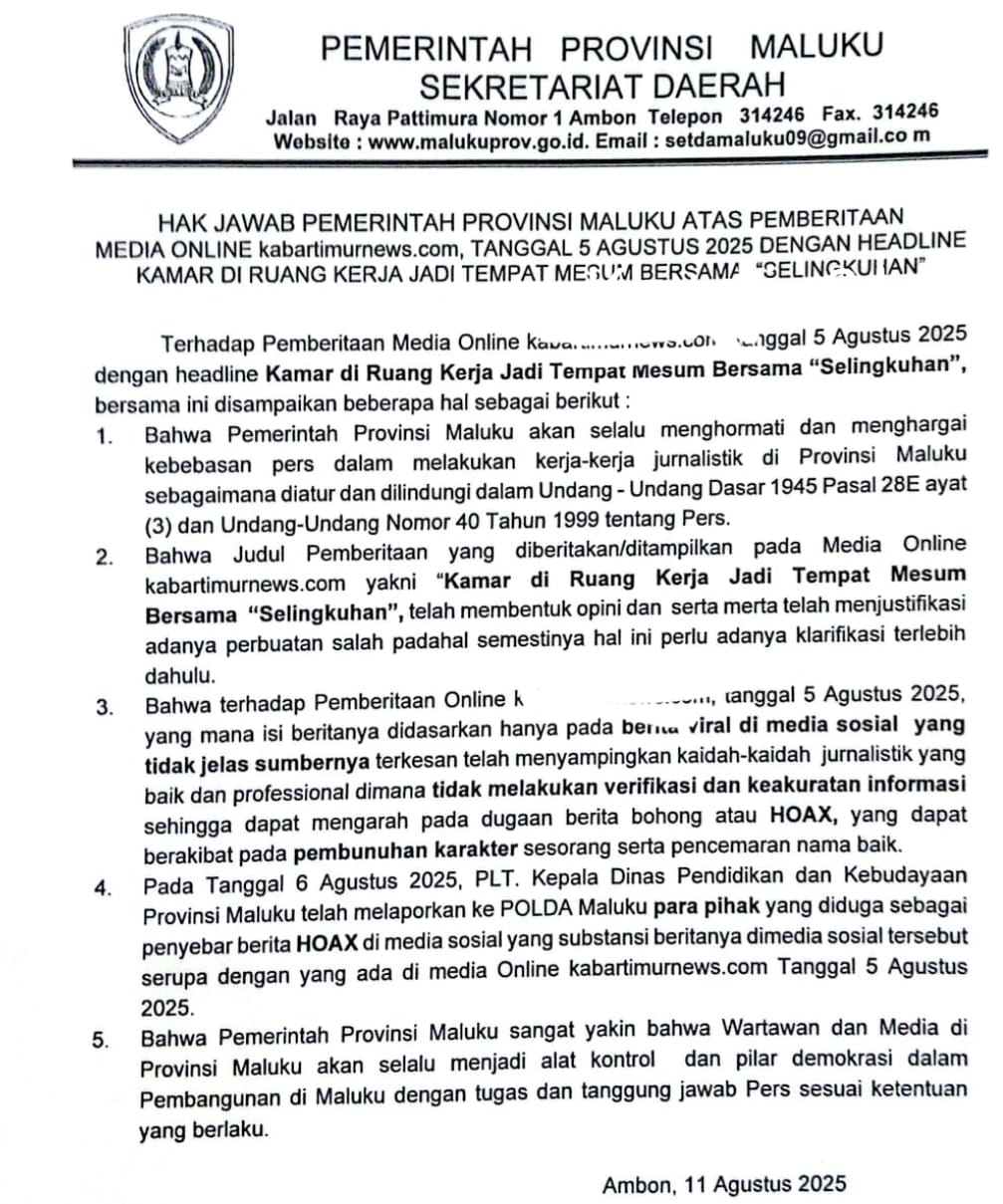 Hak Jawab Pemprov Maluku