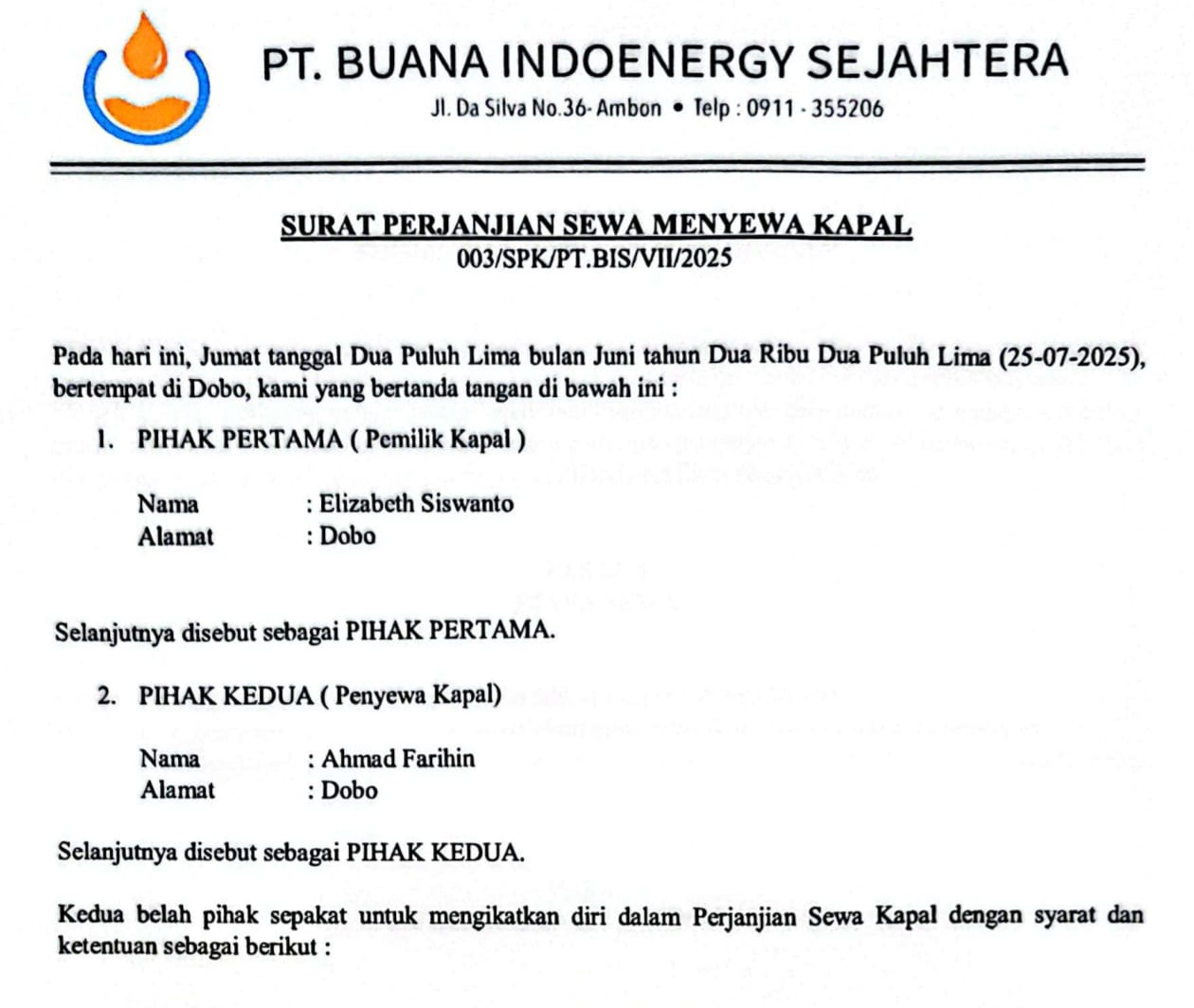 MoU Sewa Kapal